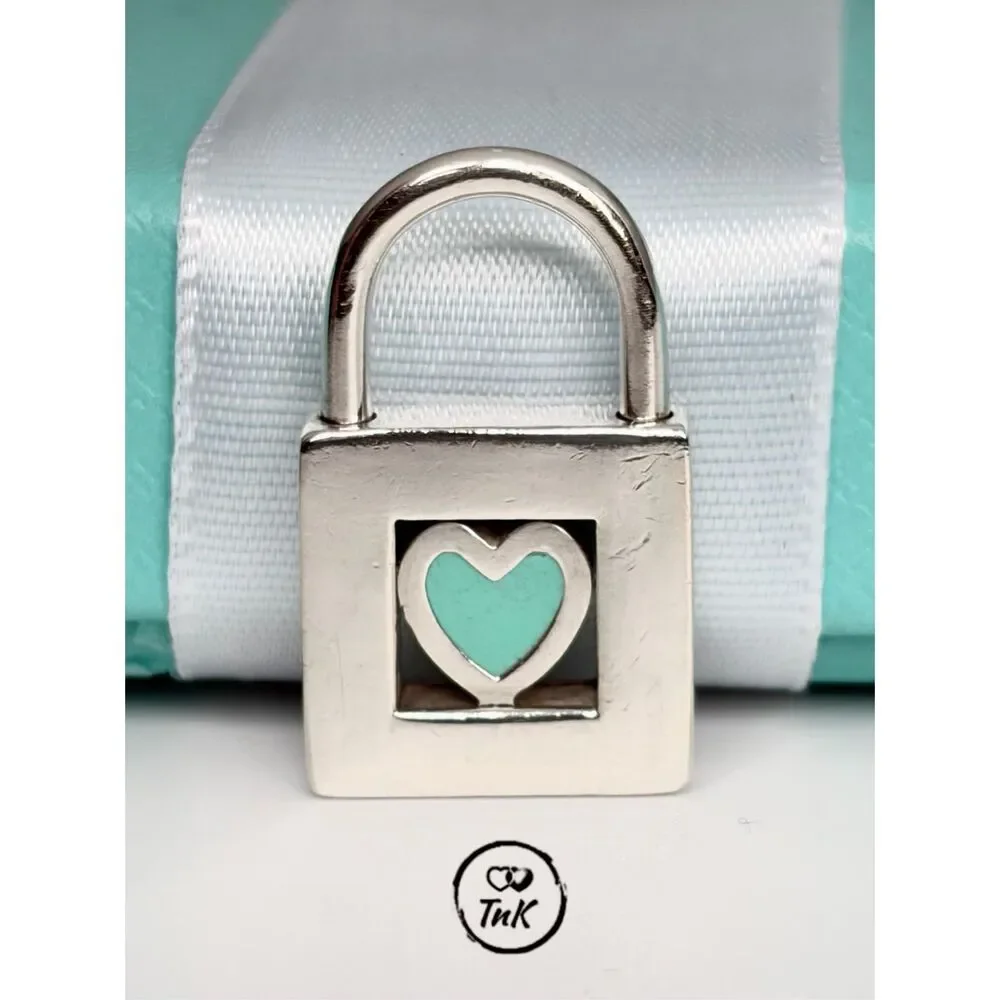 Tiffany & Co sterling silver padlock charm with blue enamel heart - Picture 11 of 15